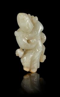 A Carved Celadon Jade Pendant Length 2 1/2 inches.