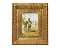 A Pair of Hand-Painted Porcelain Plaques Depicting a Medieval Queen and Knight