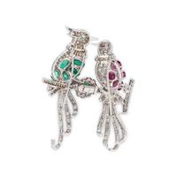 FRENCH, DIAMOND, EMERALD AND RUBY CONVERTIBLE BIRD BROOCH
