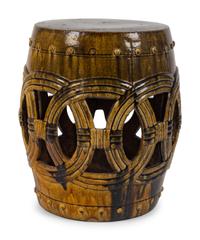 A Glazed Ceramic Barrell-Form Garden Seat