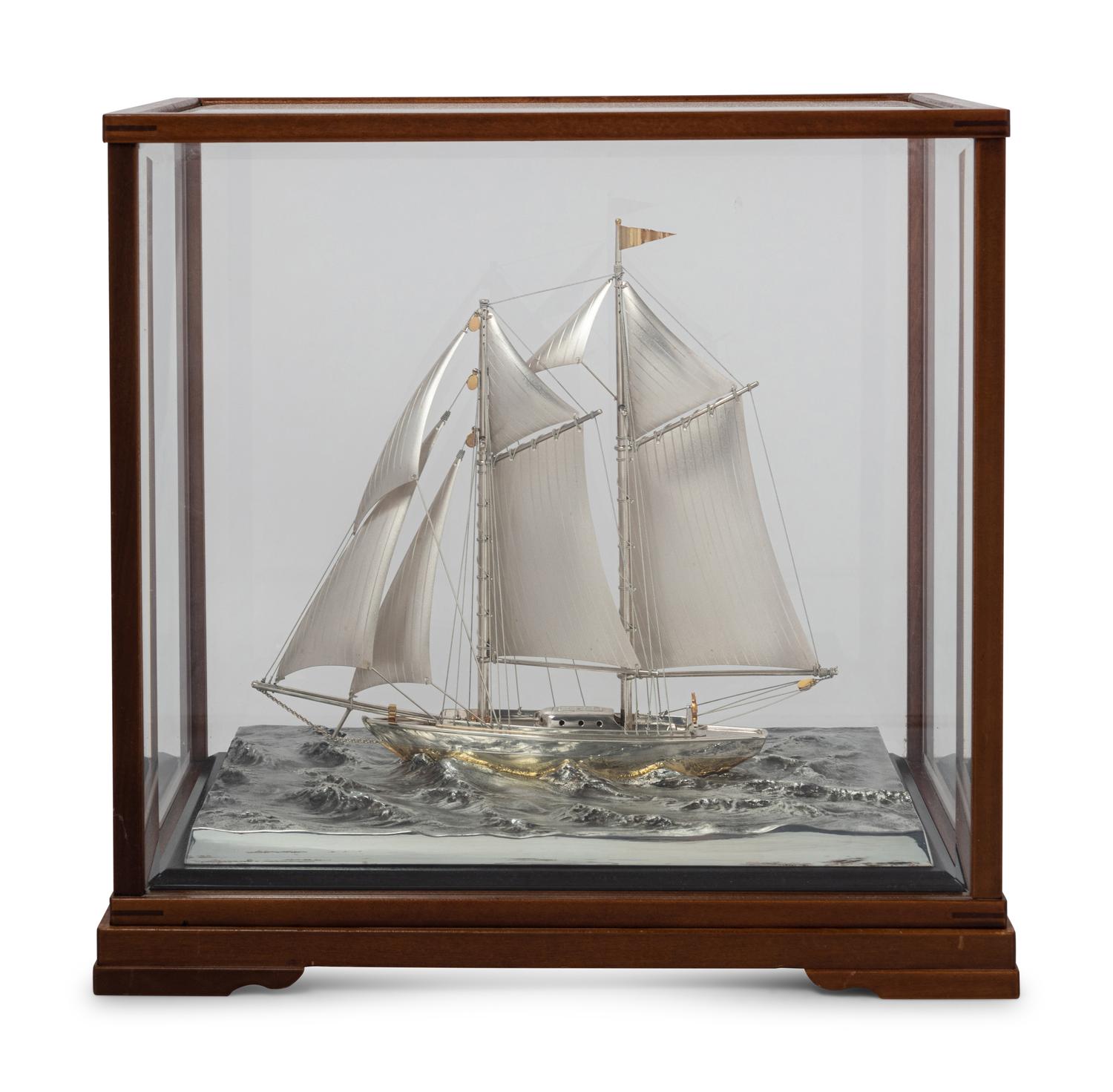 A Japanese Silver Model of a Yacht