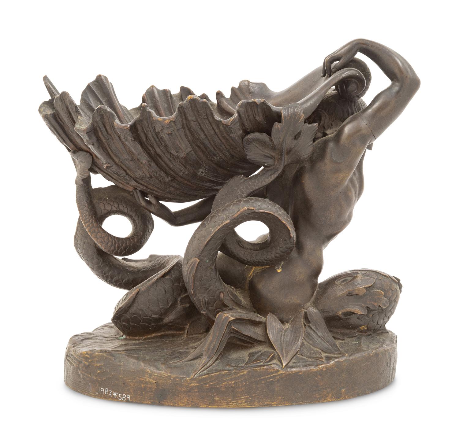 A Continental Bronze Triton and Shell-Form Bowl
