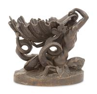 A Continental Bronze Triton and Shell-Form Bowl