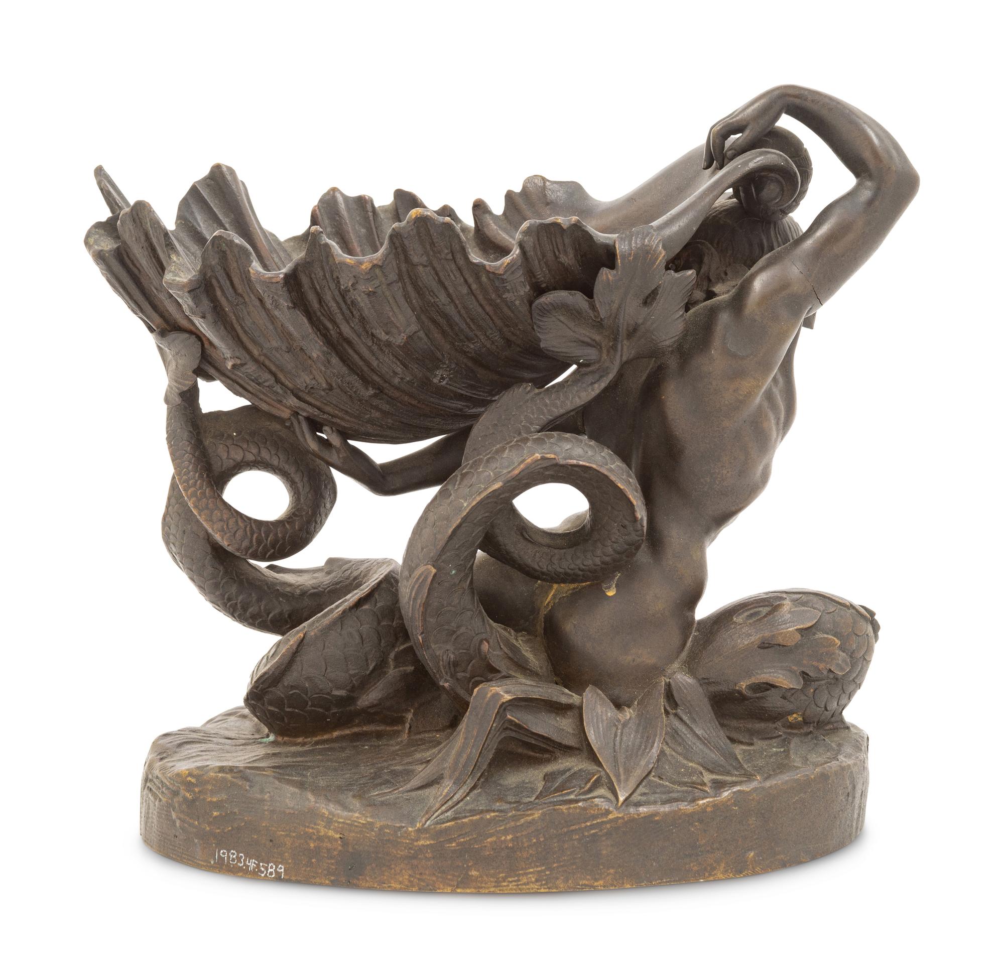 A Continental Bronze Triton and Shell-Form Bowl