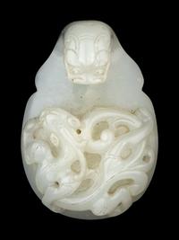 A Chinese White Jade 'Chilong' Belt Hook