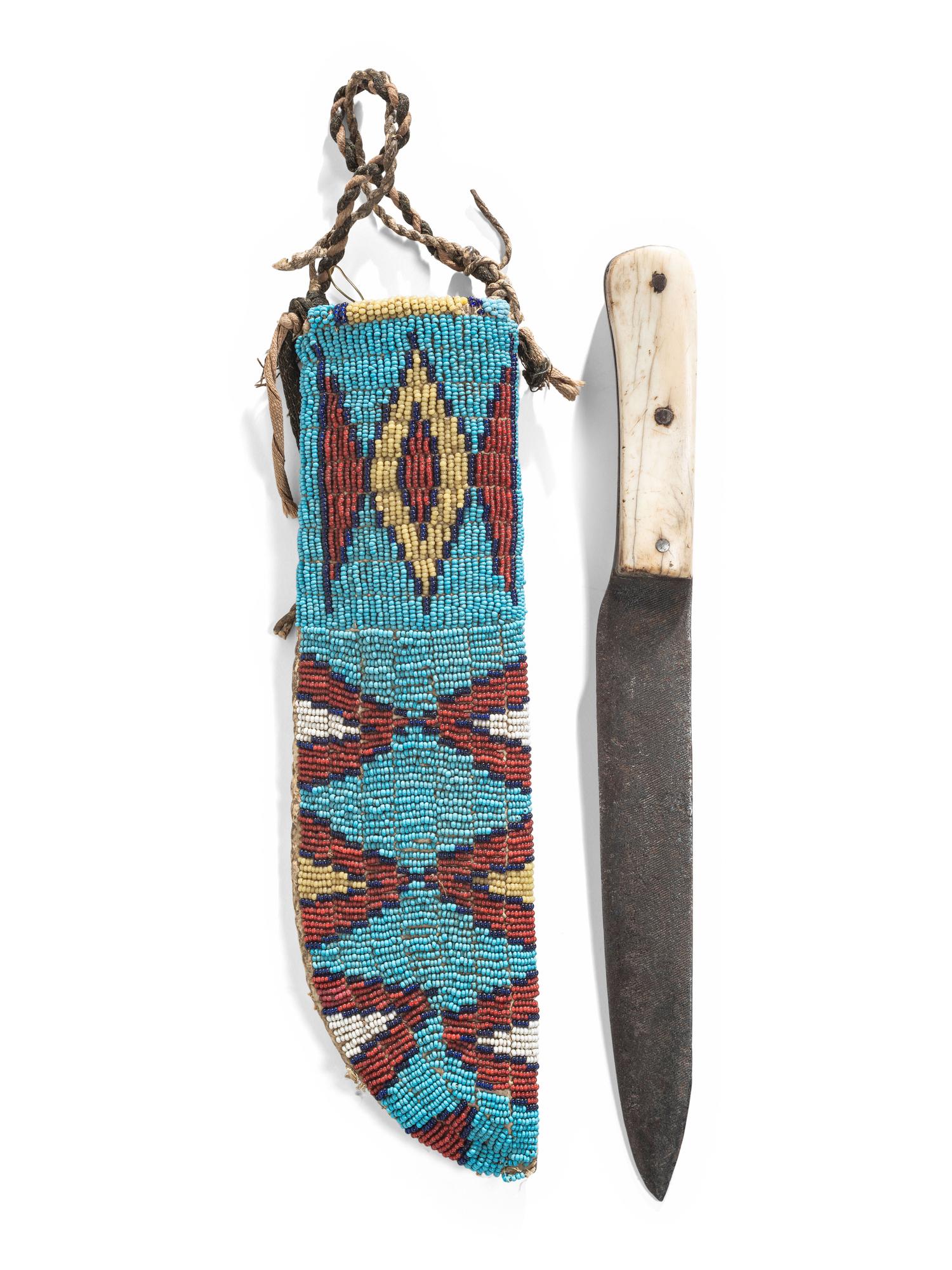 Sioux Beaded Buffalo Hide Knife Sheath, with Knife