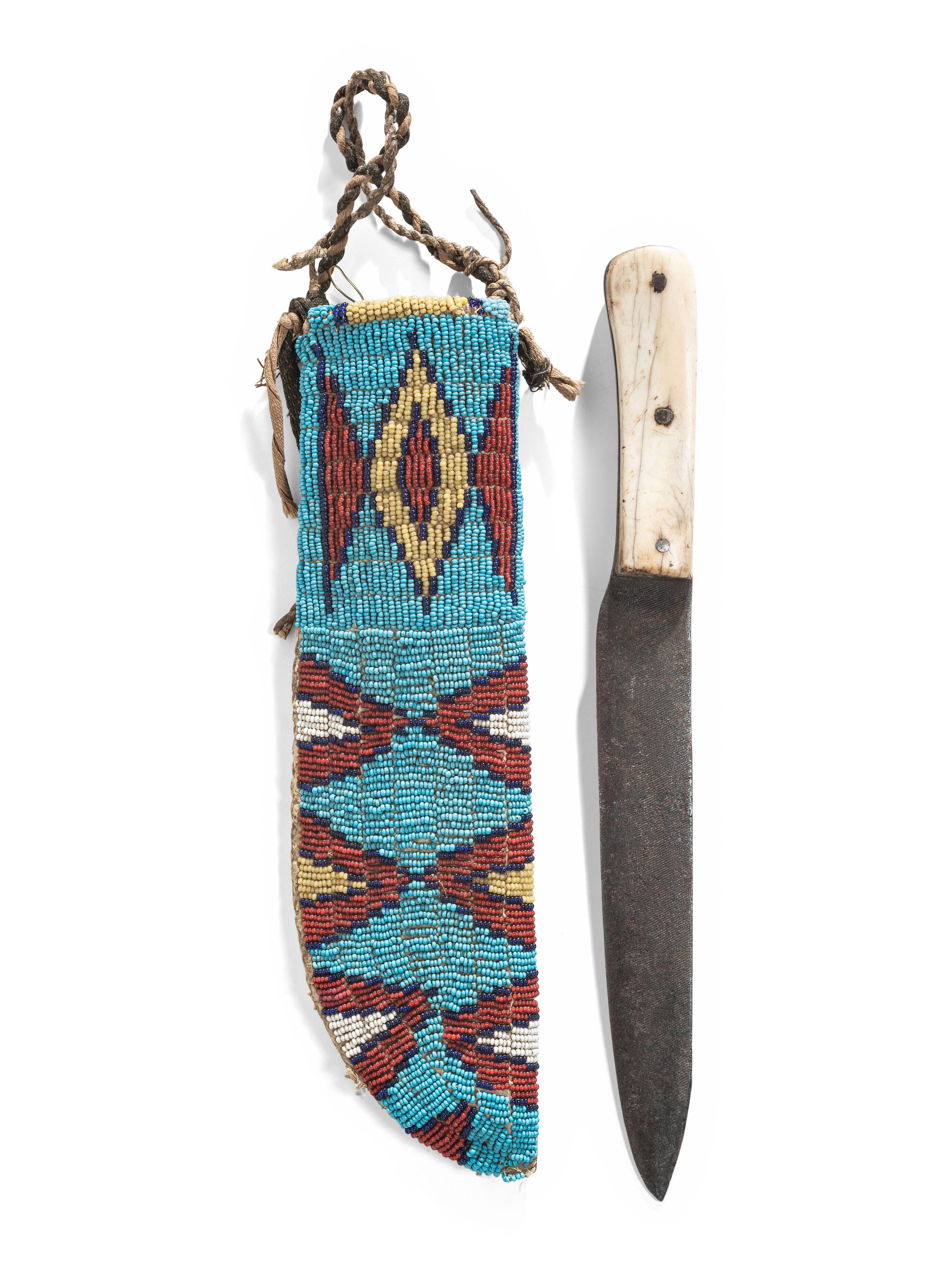 Sioux Beaded Buffalo Hide Knife Sheath, with Knife