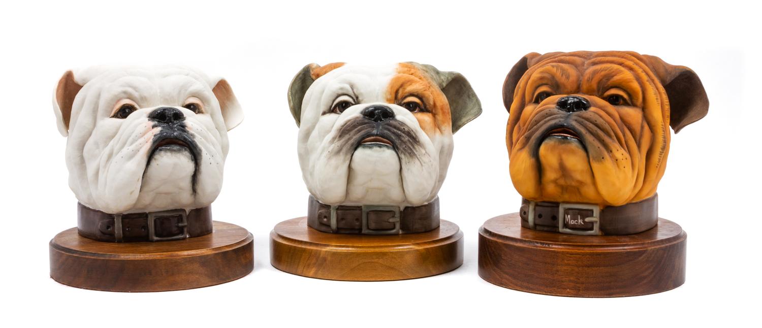 Three Boehm Bulldog Heads Height of tallest overall 7 3/4 inches.