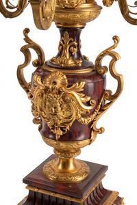 A Pair of Napoleon III Gilt Bronze and Rouge Griotte Marble Nine-Light Candelabra