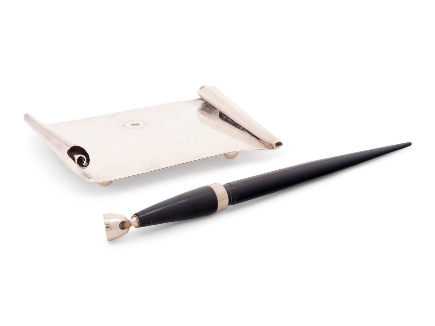 A Cartier Silver Pen Holder and Fountain Pen