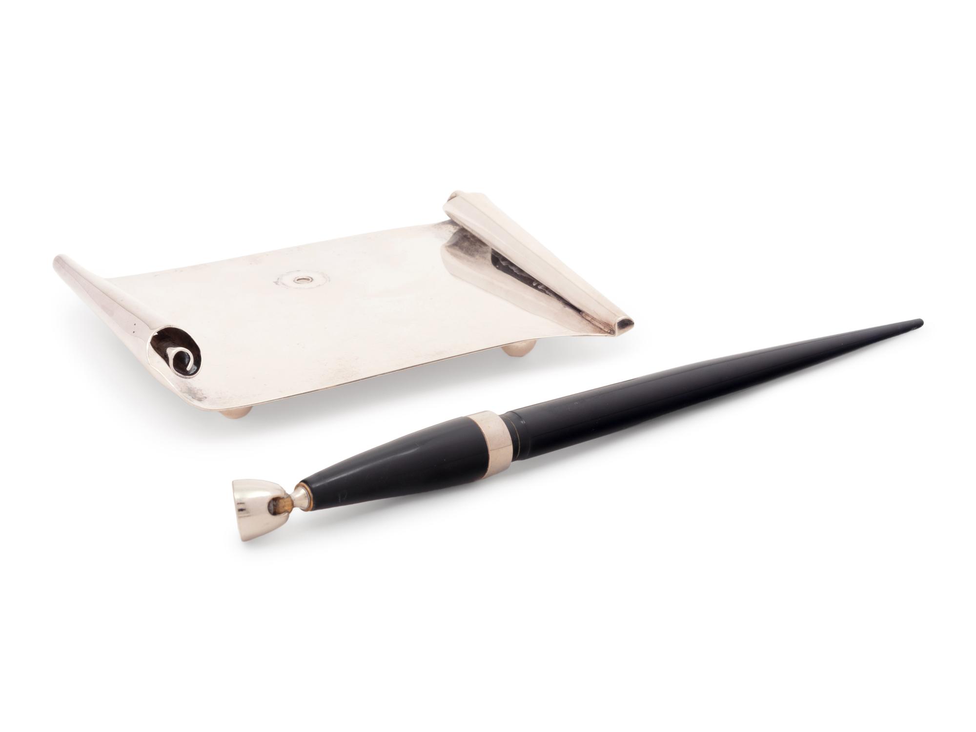 A Cartier Silver Pen Holder and Fountain Pen