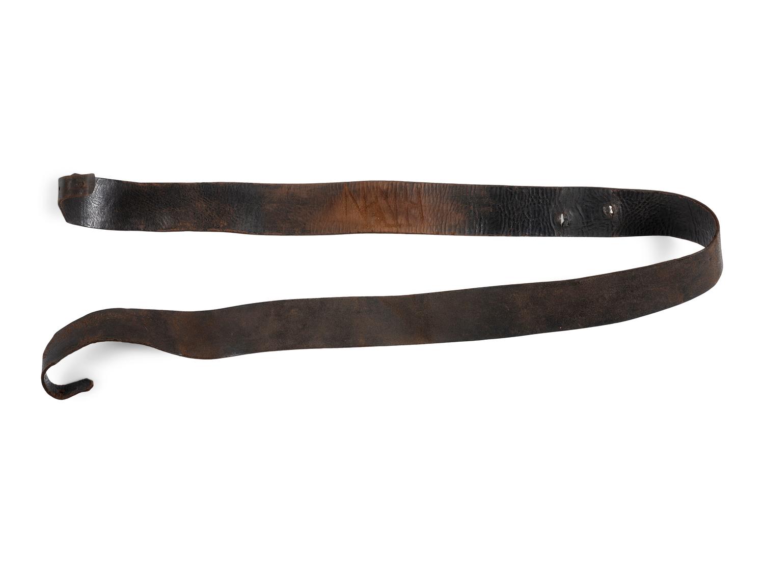 Civil War cartridge box sling with soldier's initials.