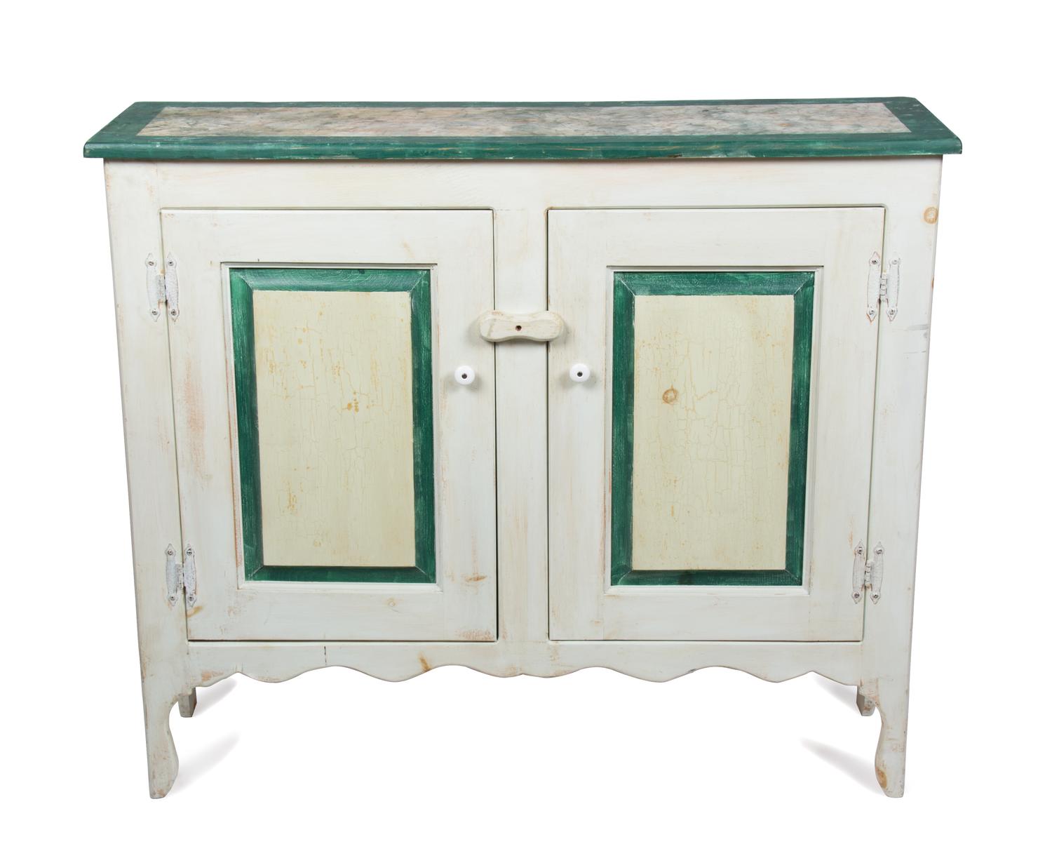 An American Faux Painted Console Cabinet Height 35 3/4 x width 42 x depth 13 inches. — 20TH CENTURY