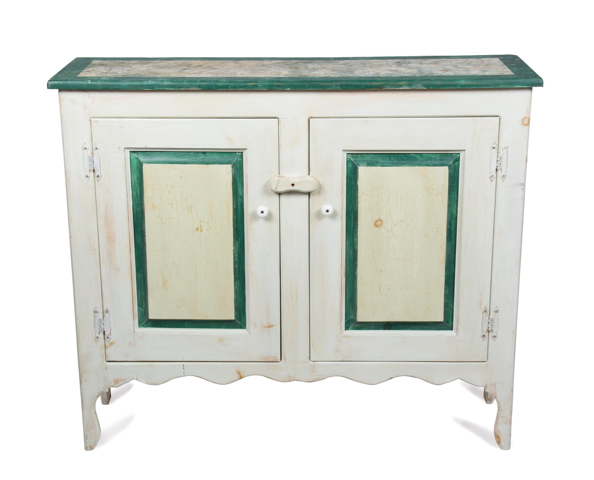 An American Faux Painted Console Cabinet Height 35 3/4 x width 42 x depth 13 inches. — 20TH CENTURY