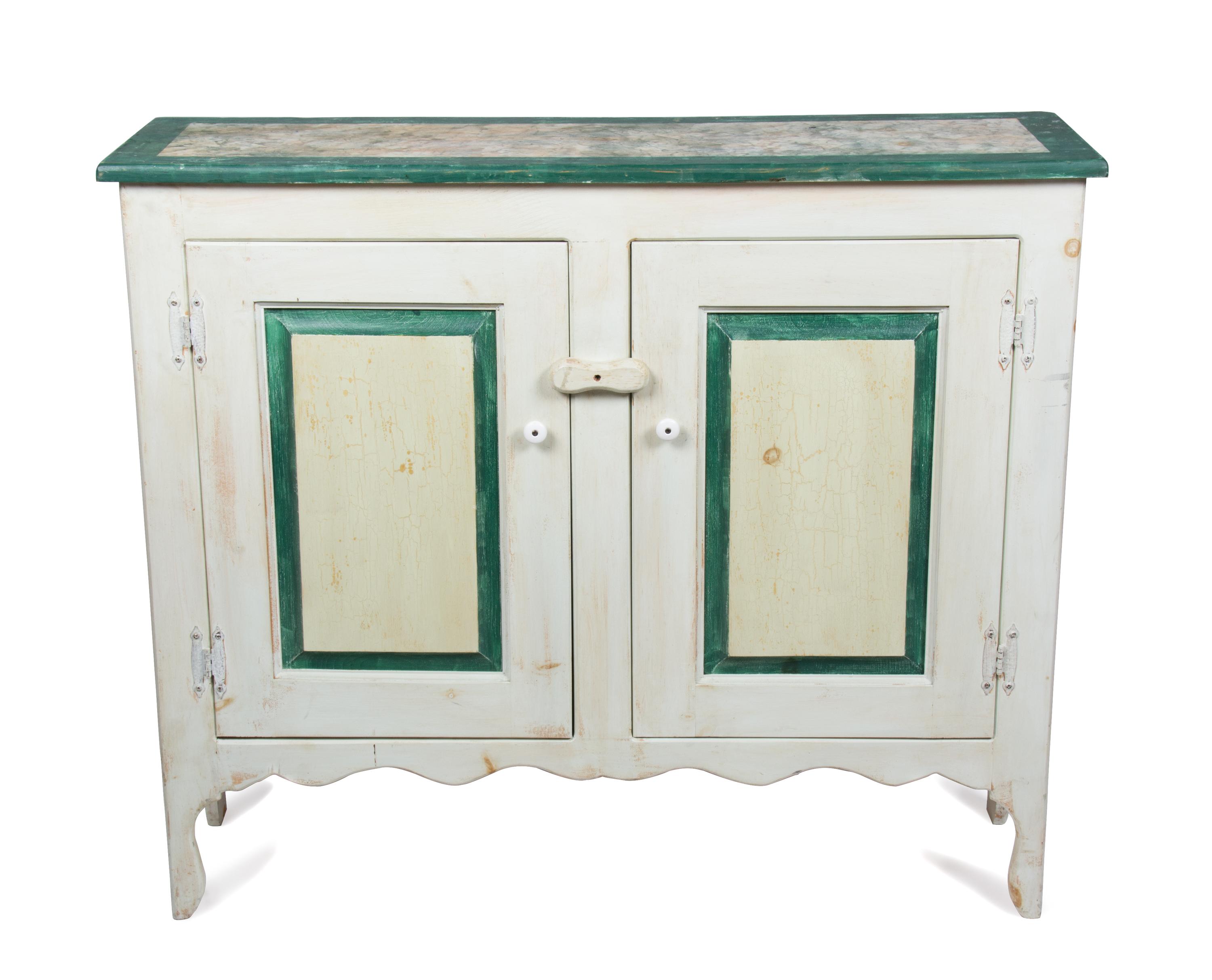 An American Faux Painted Console Cabinet Height 35 3/4 x width 42 x depth 13 inches. — 20TH CENTURY
