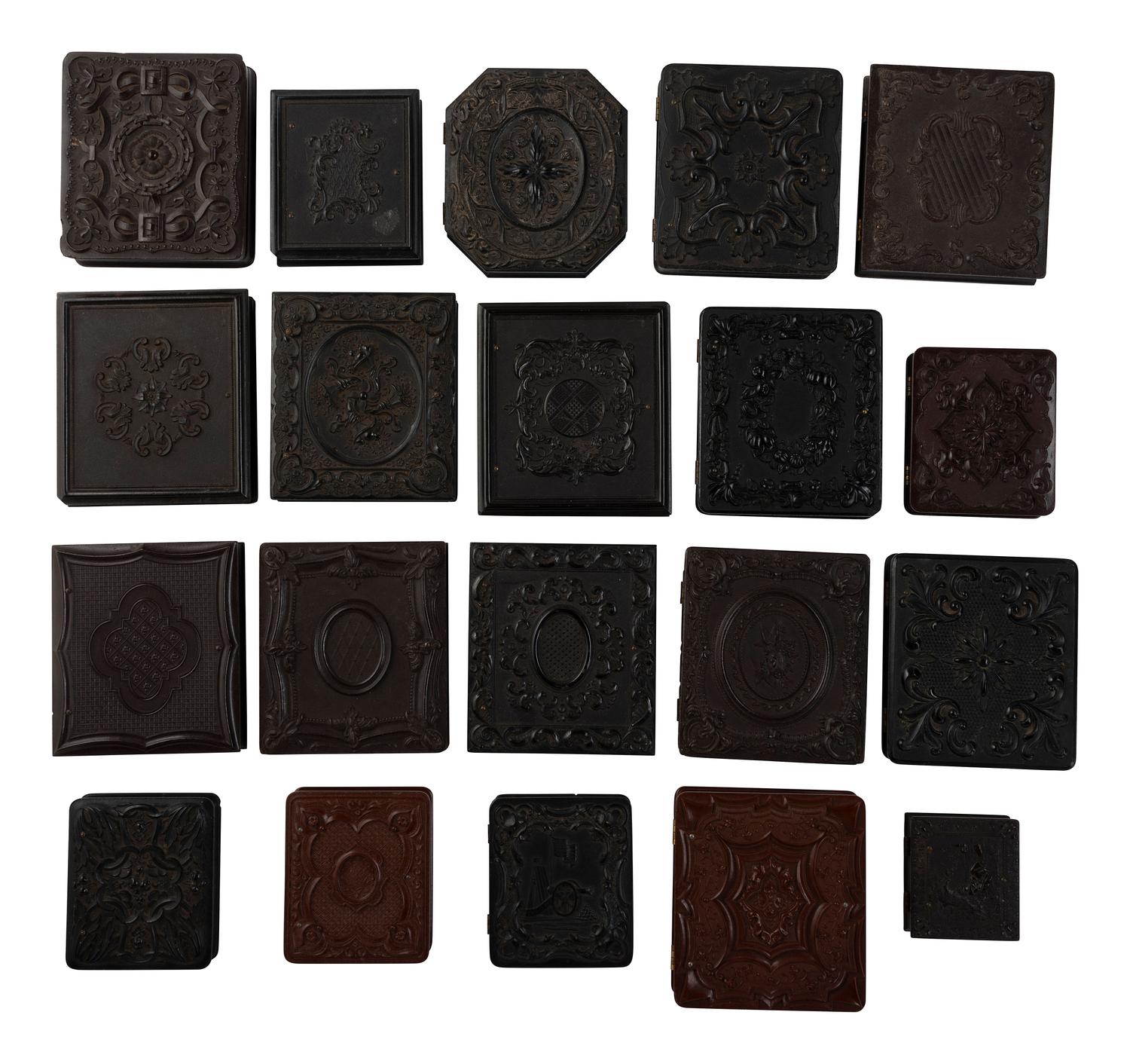 [EARLY PHOTOGRAPHY]. A group of 35 assorted Union cases, with half plate to sixteenth plate sizes.