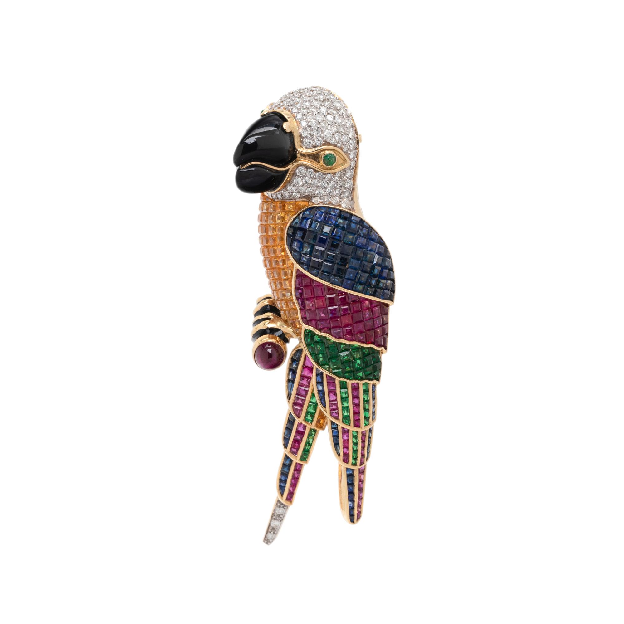 DIAMOND AND MULTIGEM PARROT BROOCH
