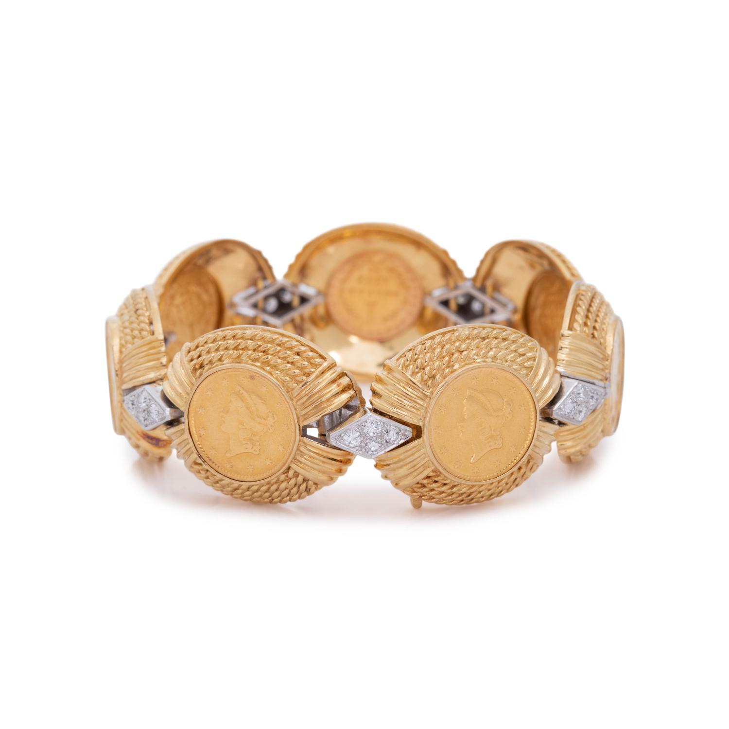 YELLOW GOLD, COIN AND DIAMOND SET