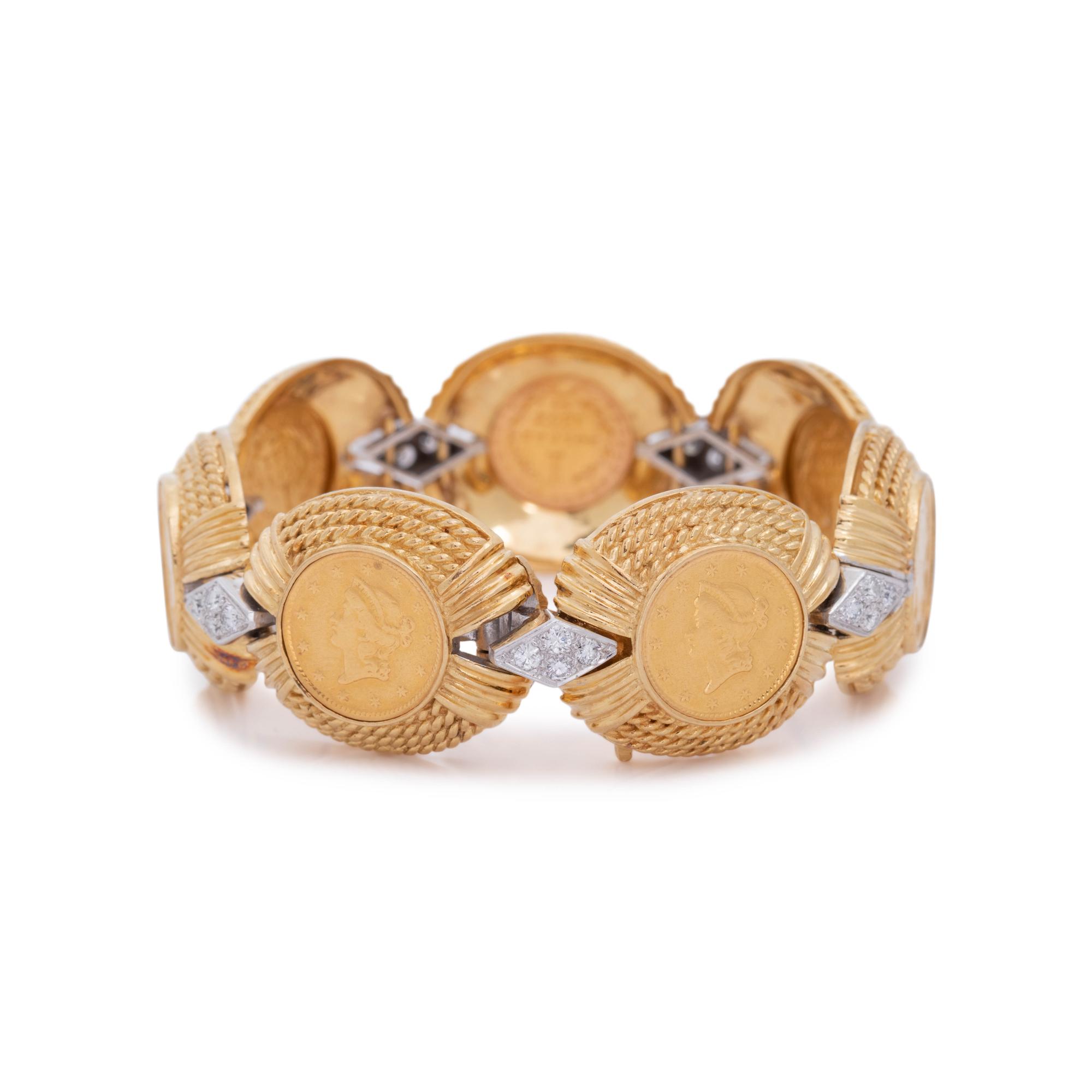YELLOW GOLD, COIN AND DIAMOND SET