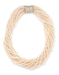 TIFFANY & CO., CULTURED PEARL AND DIAMOND TORSADE NECKLACE