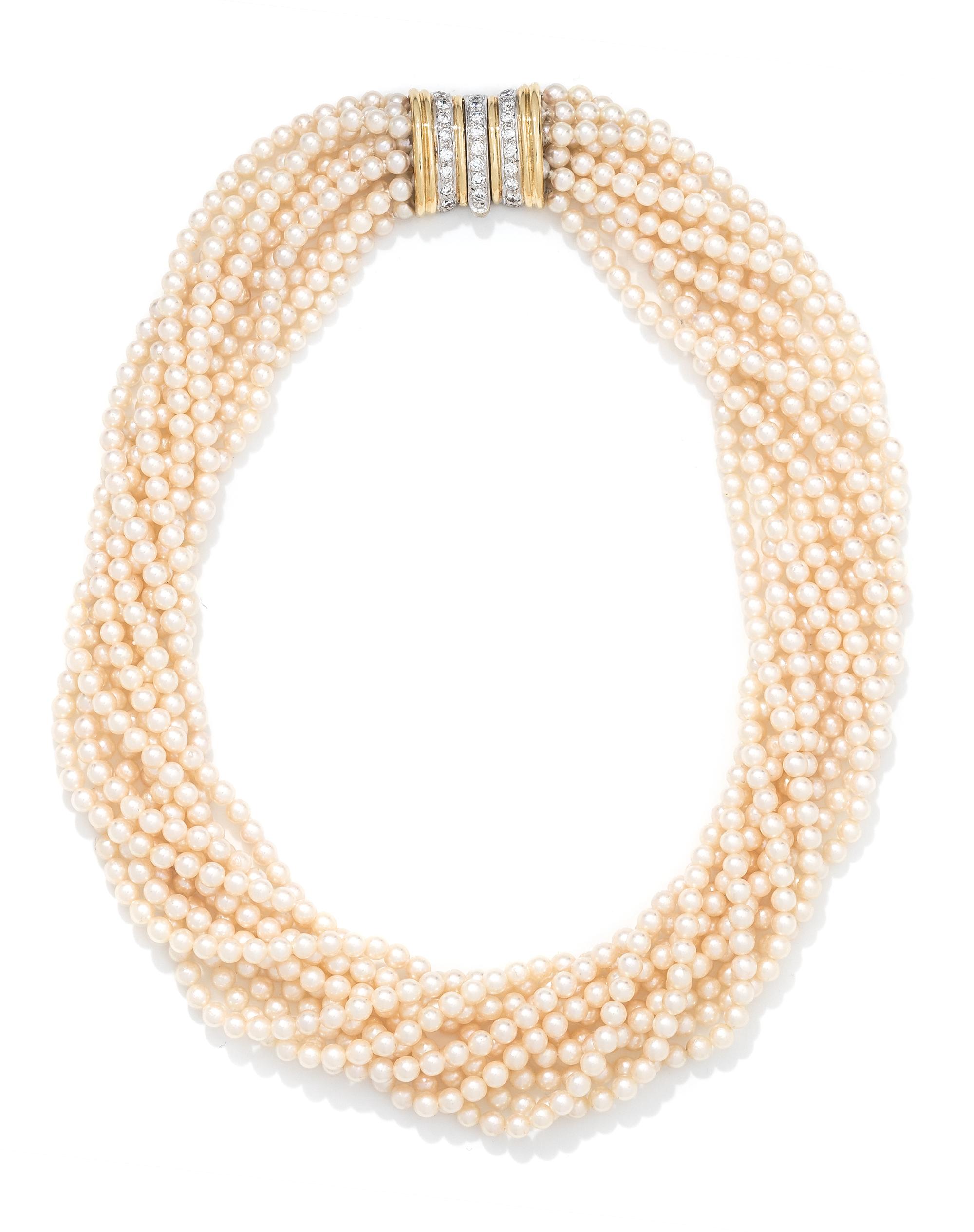 TIFFANY & CO., CULTURED PEARL AND DIAMOND TORSADE NECKLACE