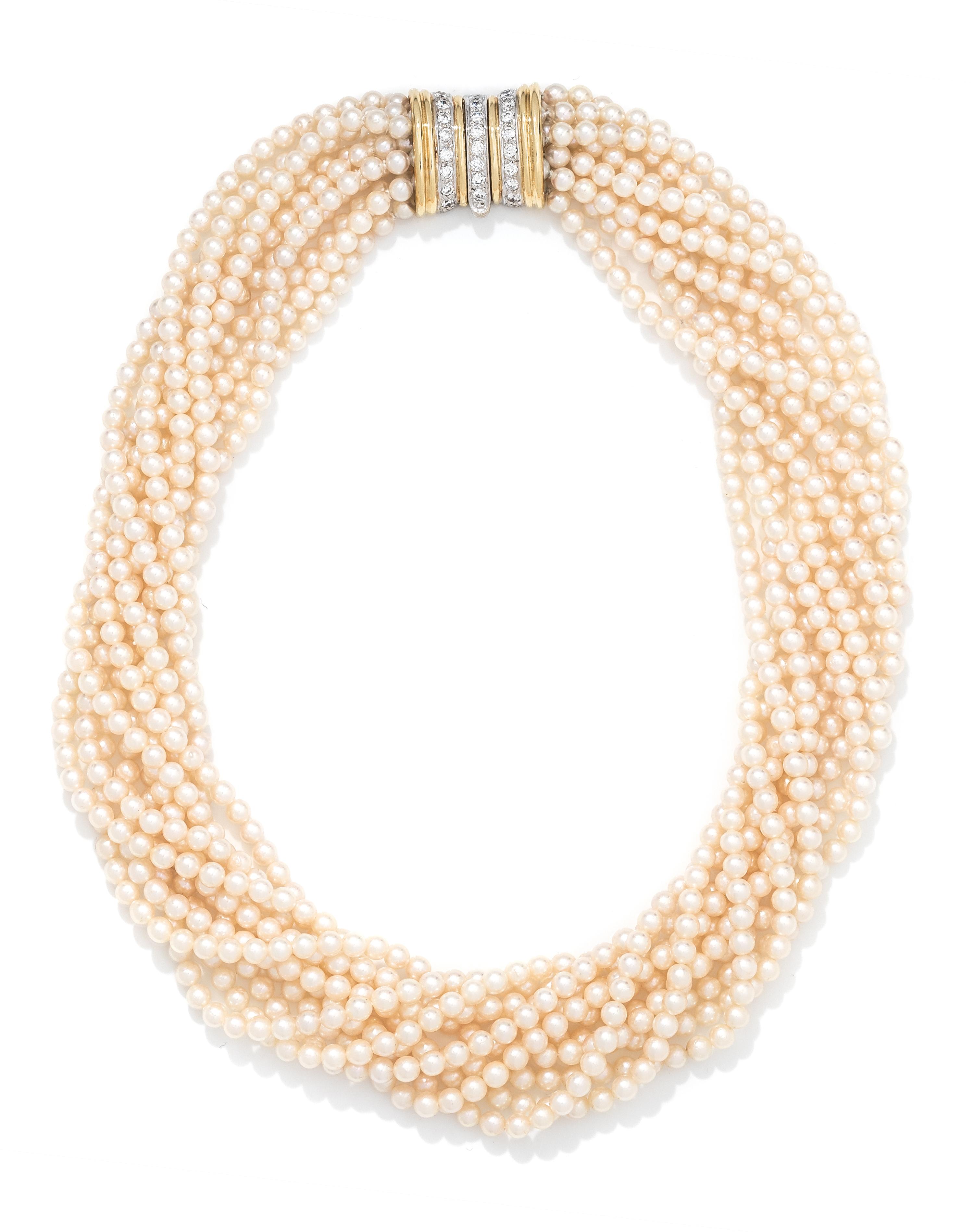 TIFFANY & CO., CULTURED PEARL AND DIAMOND TORSADE NECKLACE