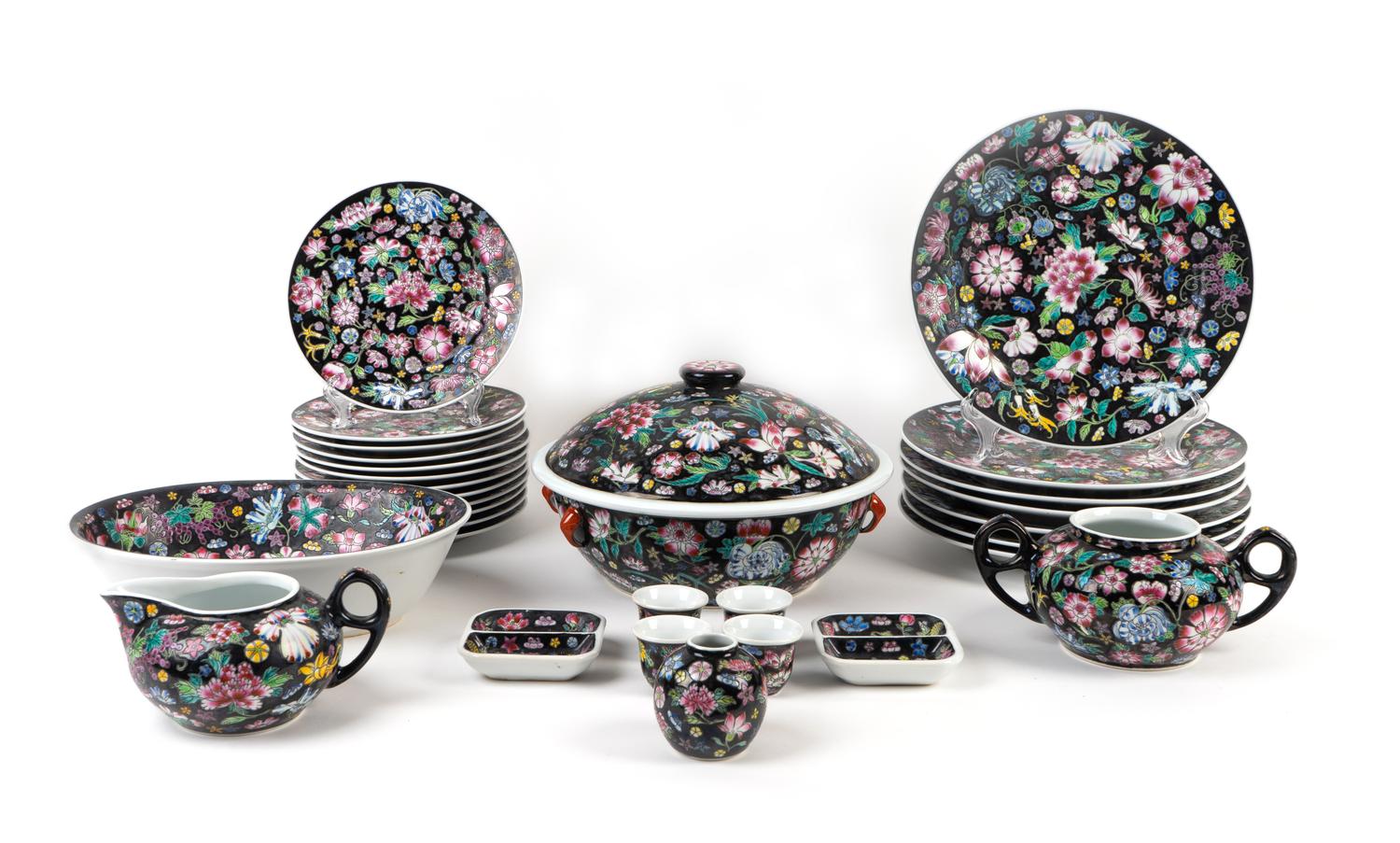 A Chinese Famille Noire Porcelain Part Dinner Service — 20TH CENTURY