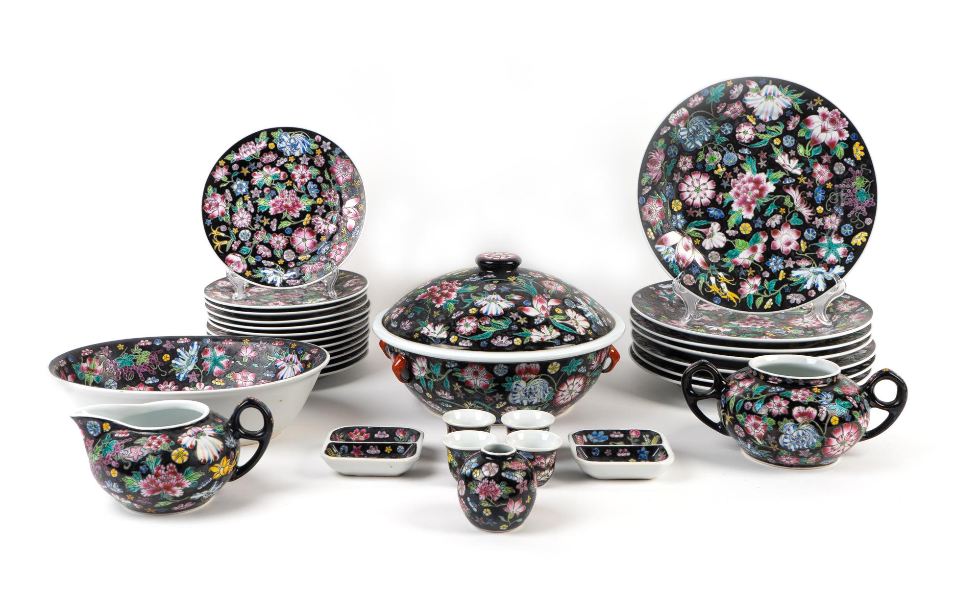 A Chinese Famille Noire Porcelain Part Dinner Service — 20TH CENTURY