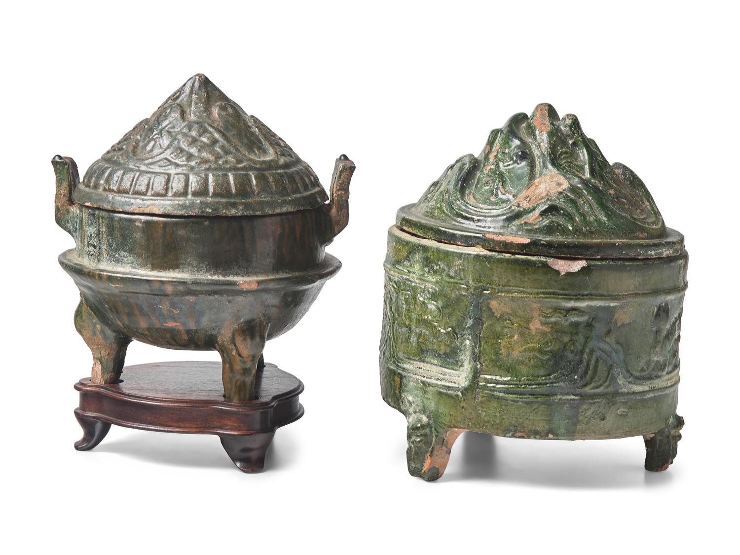 Two Chinese Green Glazed Pottery 'Hill' Jars