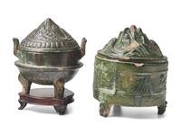 Two Chinese Green Glazed Pottery 'Hill' Jars