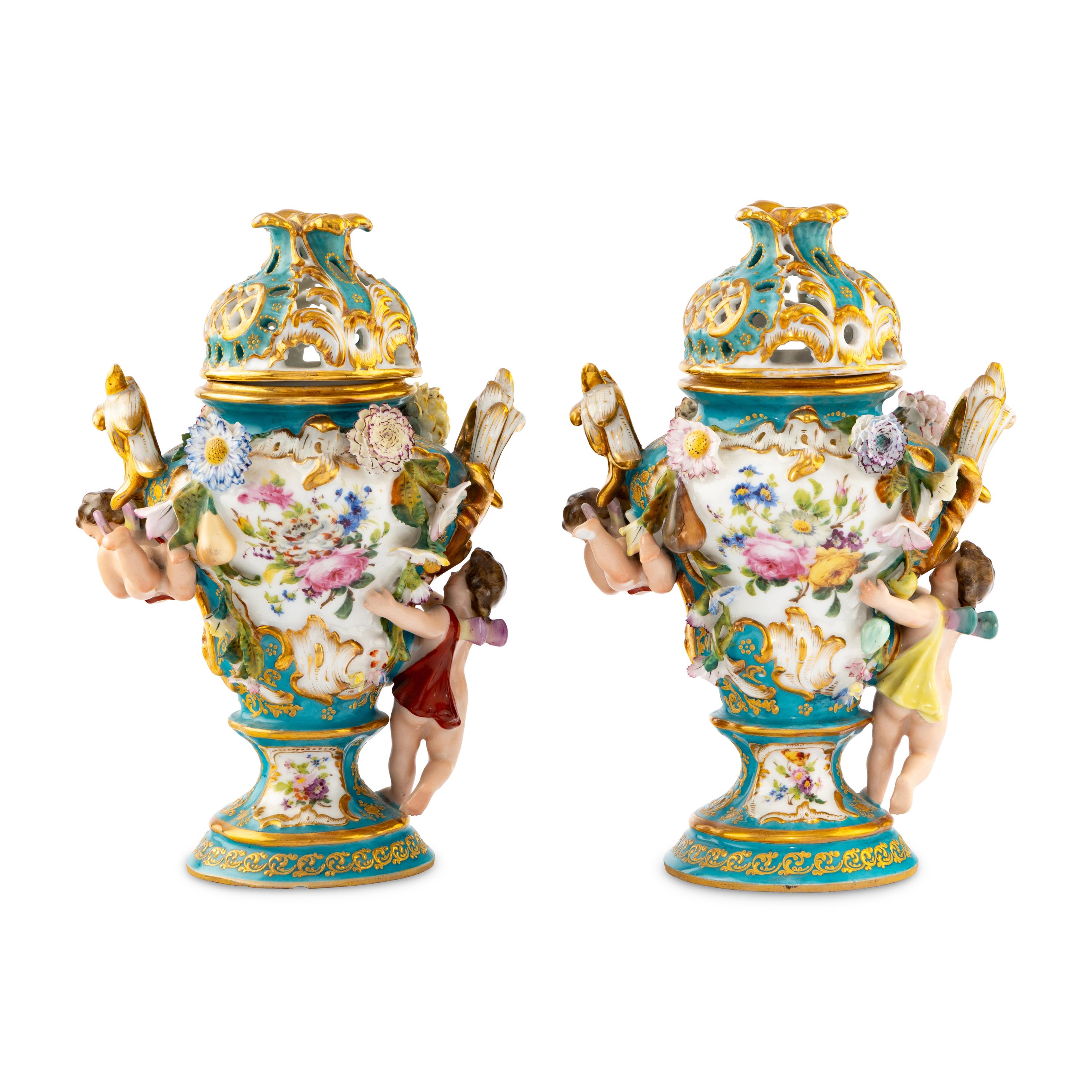 A Pair of Jacob Petit Porcelain Potpourri Vases