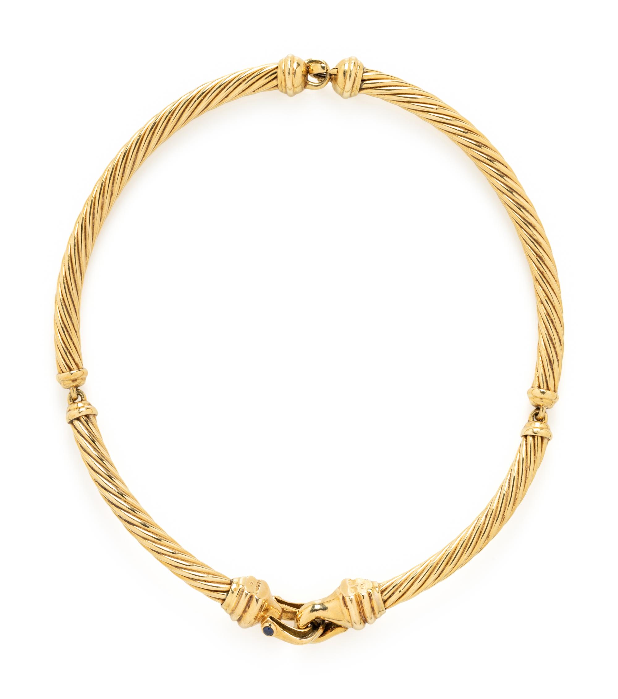 DAVID YURMAN, YELLOW GOLD AND SAPPHIRE TORQUE NECKLACE