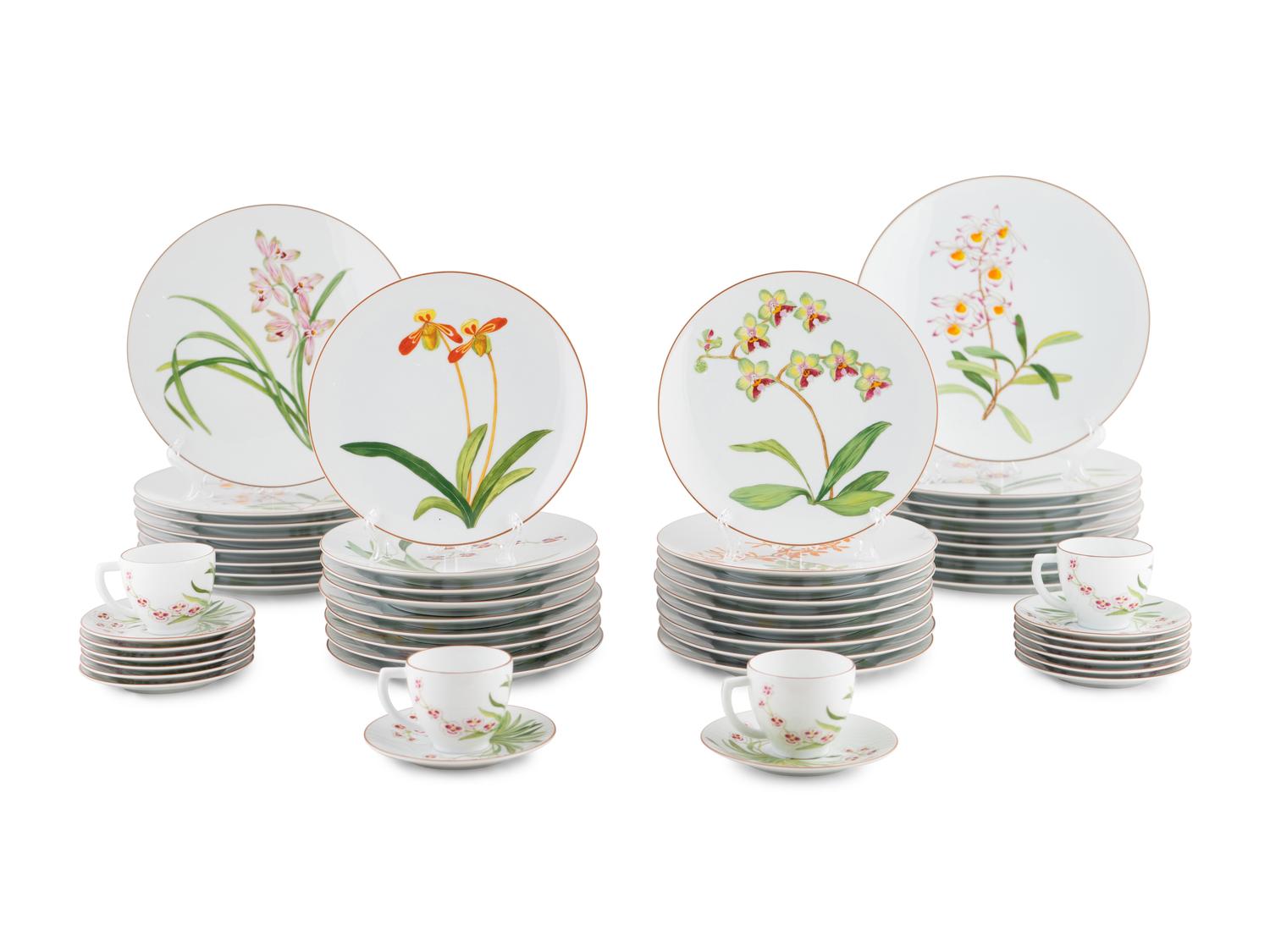 An Hermes Jardin des Orchidess Porcelain Dinner Service — 20TH CENTURY