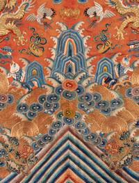 A Apricot Ground Embroidered Silk 'Dragon' Robe, Jifu