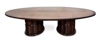 An Art Deco Style Palisander and Satinwood Pedestal Dining Table Height 29 x width 124 x depth 70 inches. — 20TH CENTURY