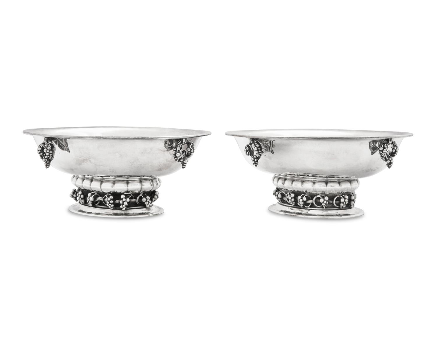 A Pair of Georg Jensen Silver Grapevine Bowls