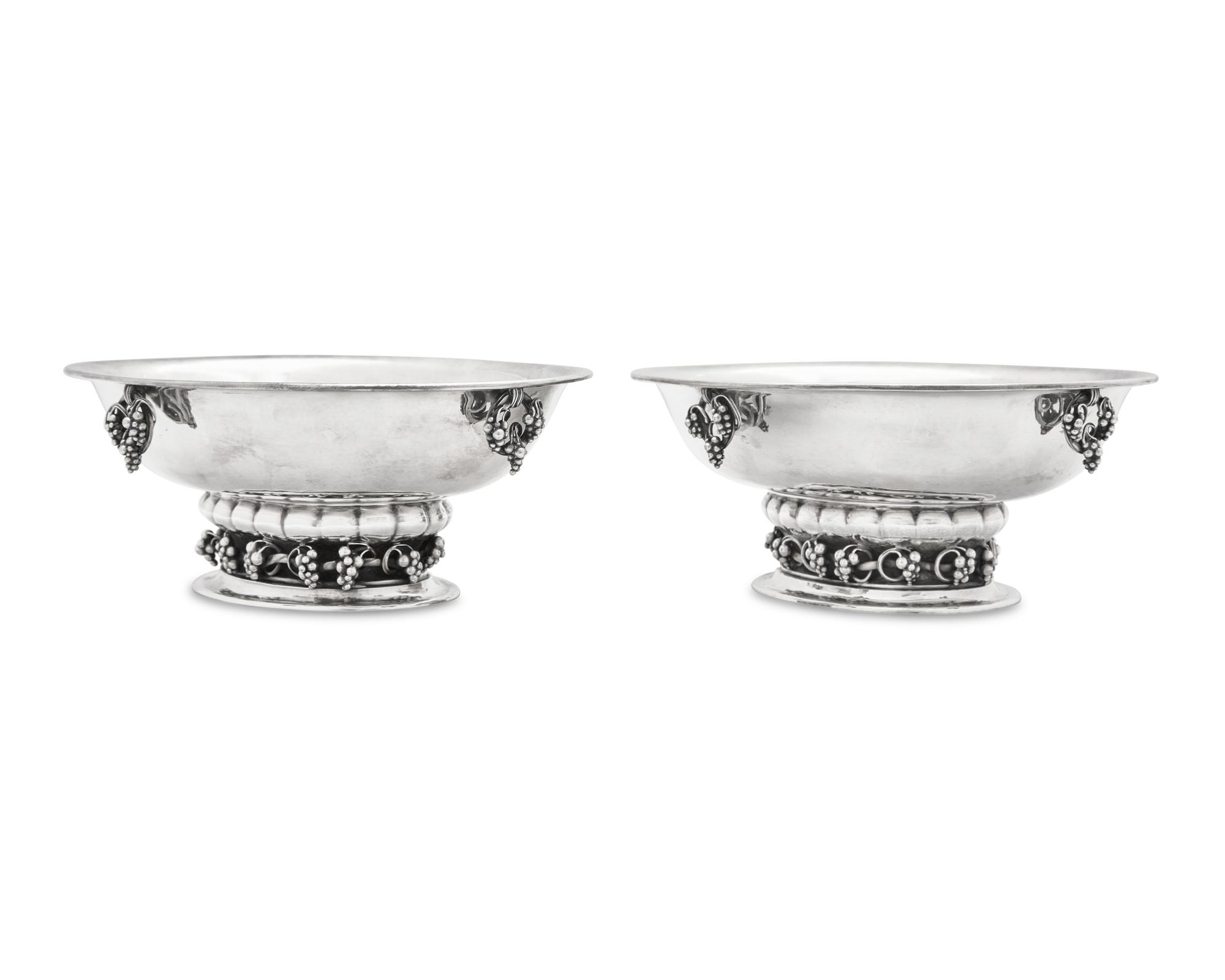 A Pair of Georg Jensen Silver Grapevine Bowls