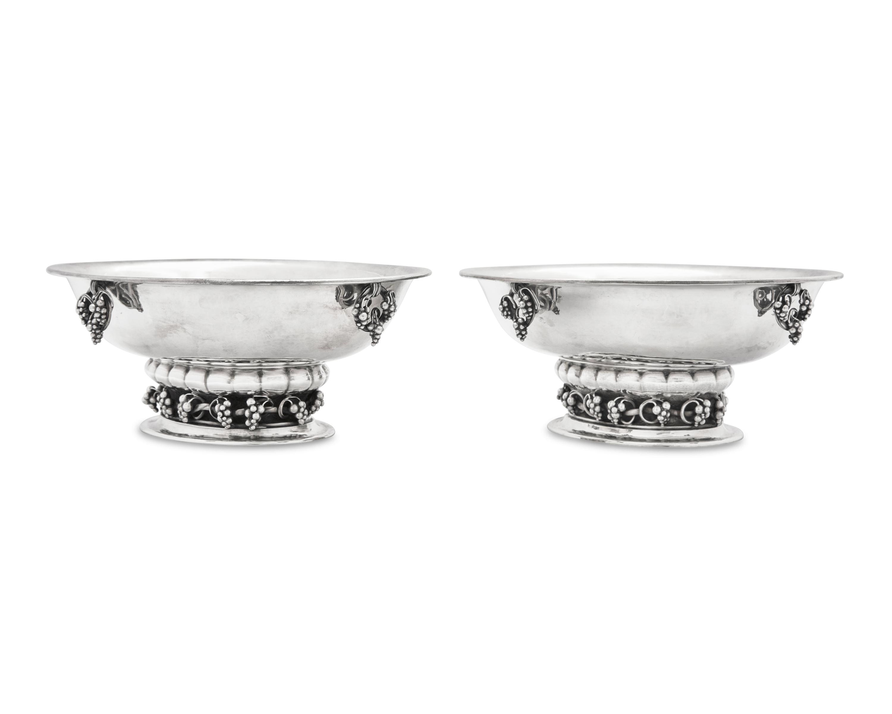 A Pair of Georg Jensen Silver Grapevine Bowls