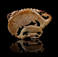 A Chinese Jade Fish Shape Chime MING DYNASTY OR LATER Length 9 3/4 inches. — MING DYNASTY OR LATER