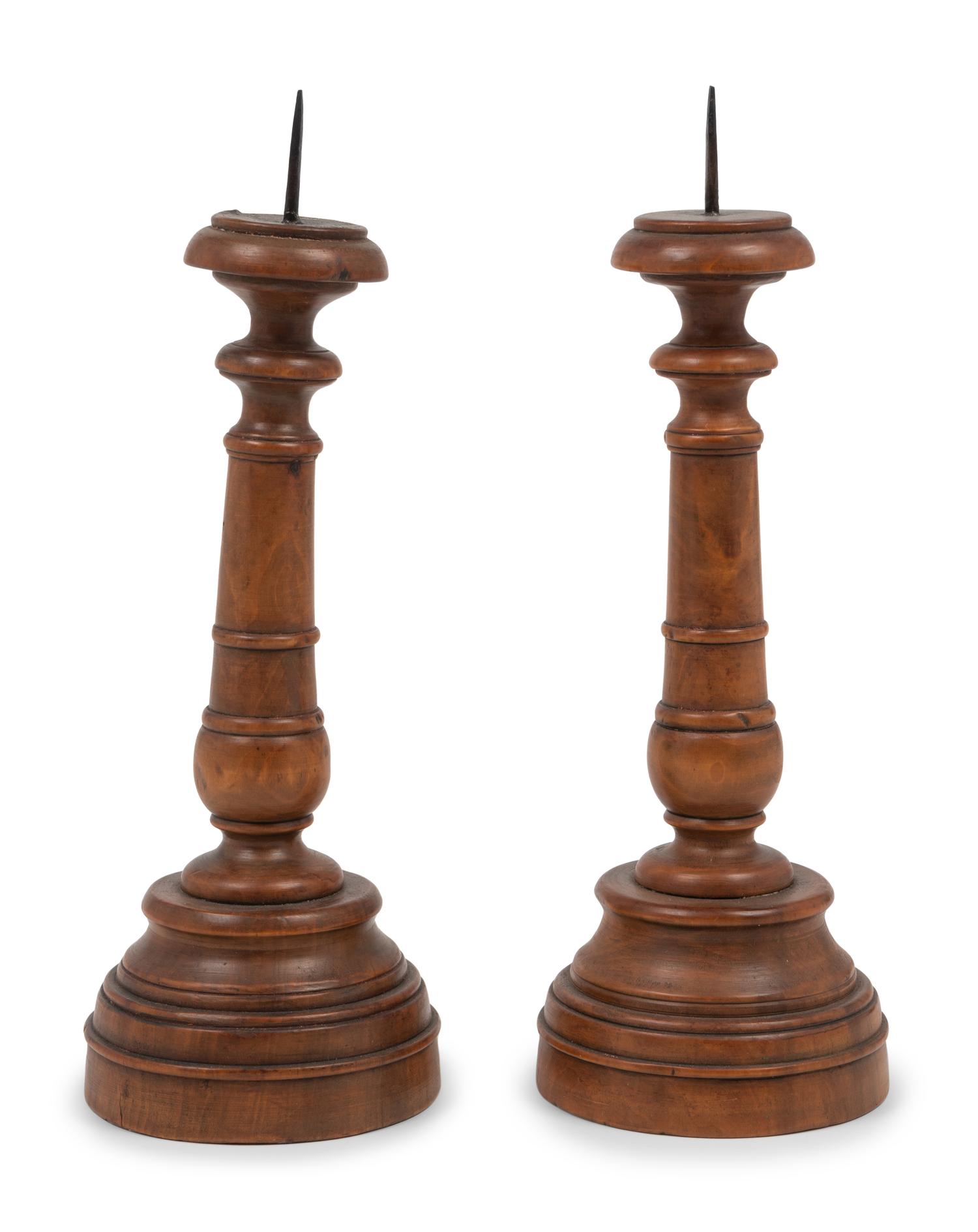 A Pair of French Olivewood "Pique Cierge" Candlesticks