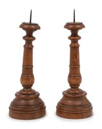 A Pair of French Olivewood "Pique Cierge" Candlesticks
