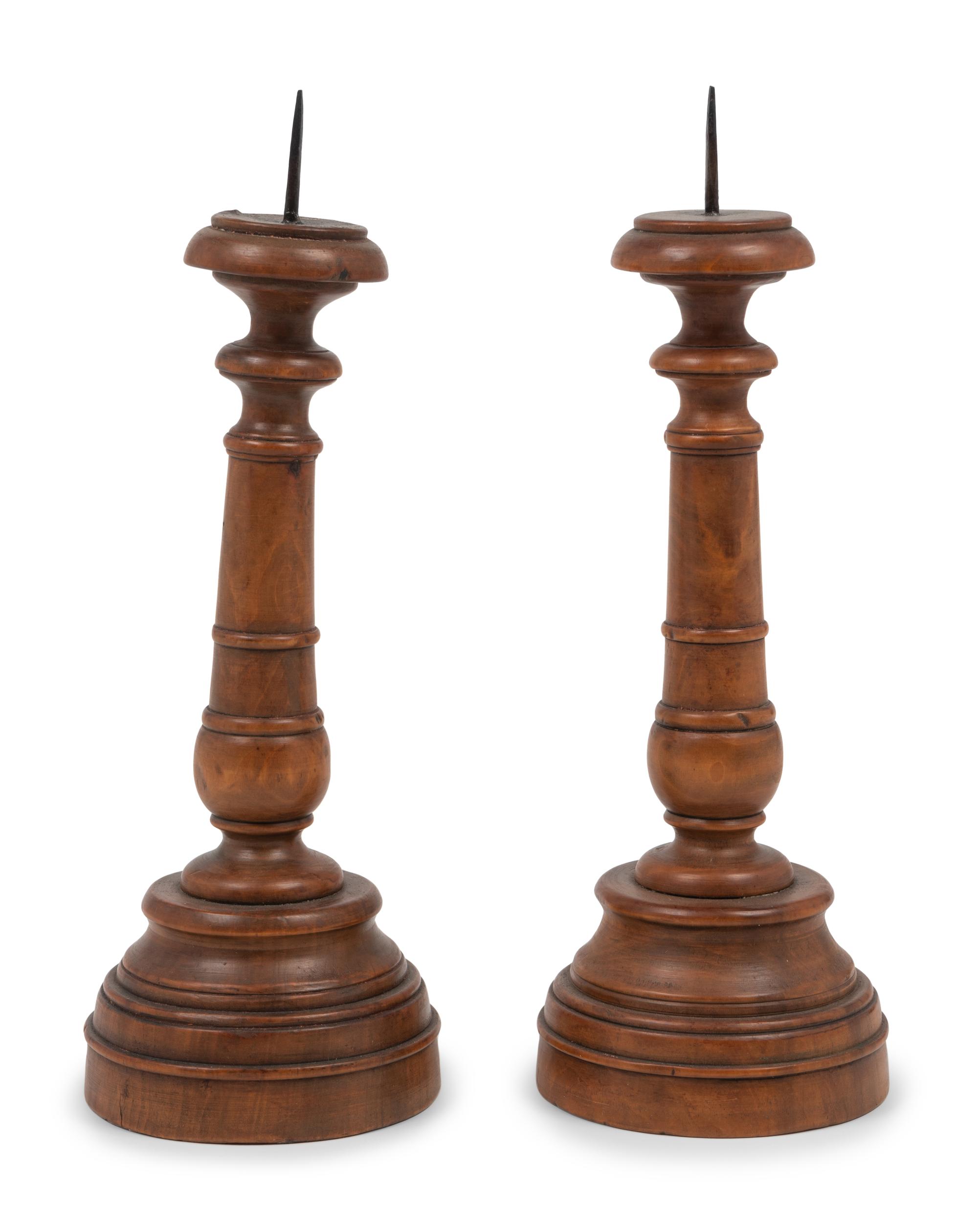 A Pair of French Olivewood "Pique Cierge" Candlesticks
