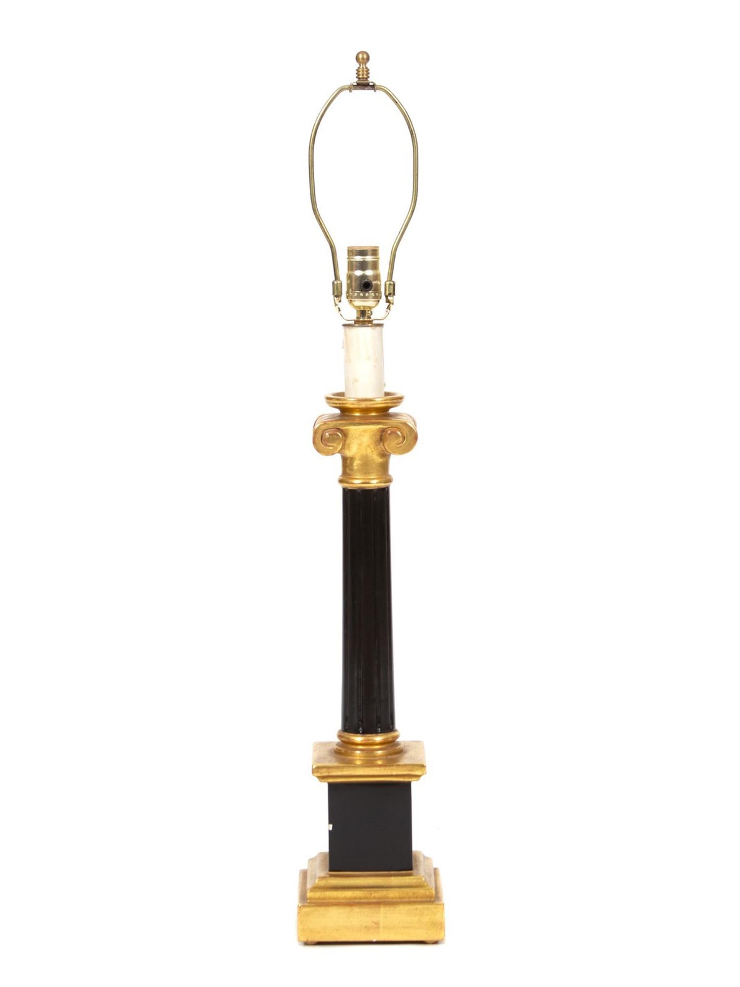 A Neoclassical Style Black and Gilt Columnar Table Lamp — 20TH CENTURY