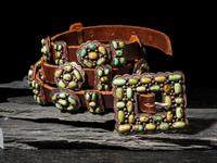 Navajo Sterling Silver and Turquoise Cluster Concha Belt