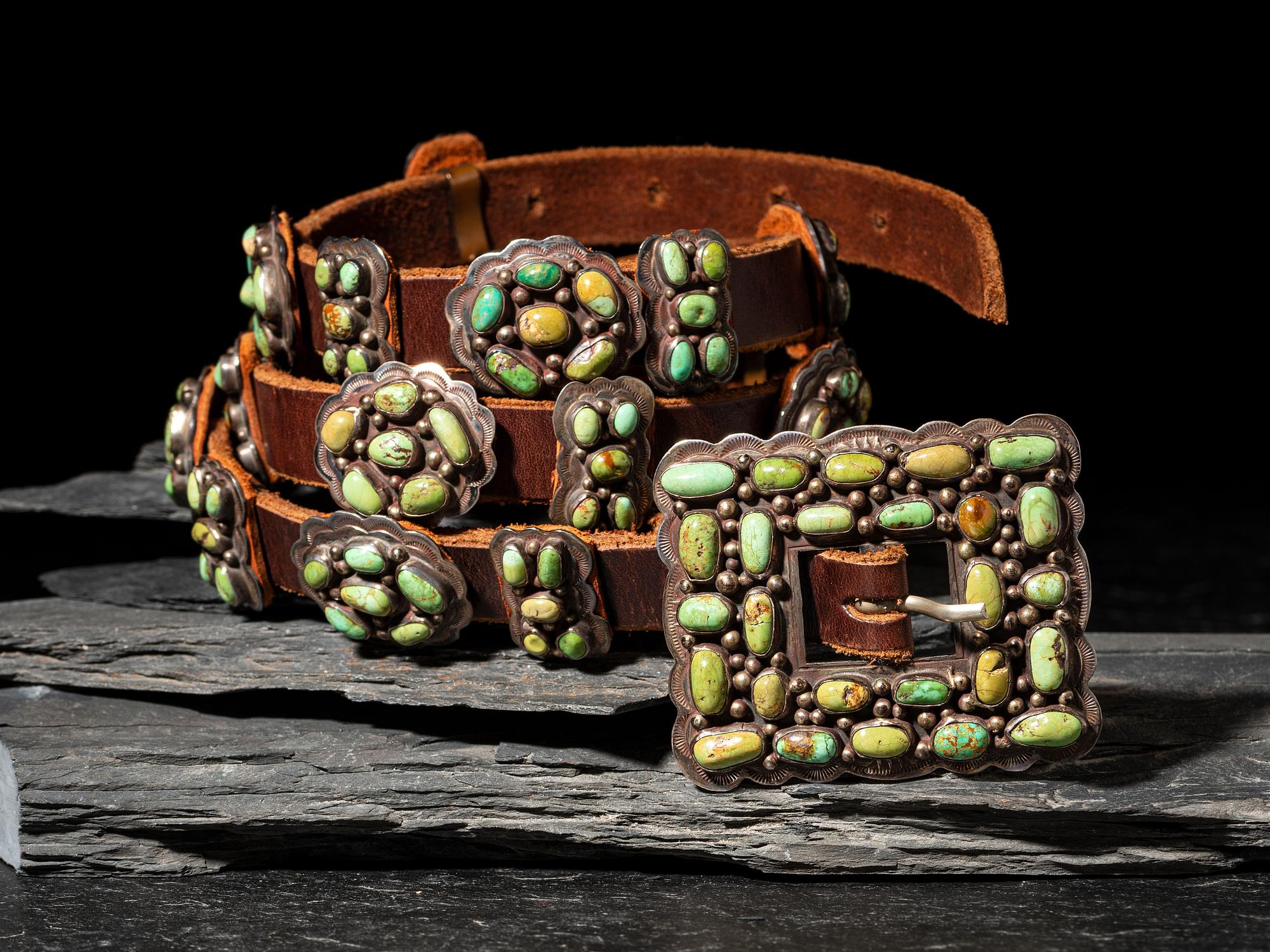 Navajo Sterling Silver and Turquoise Cluster Concha Belt