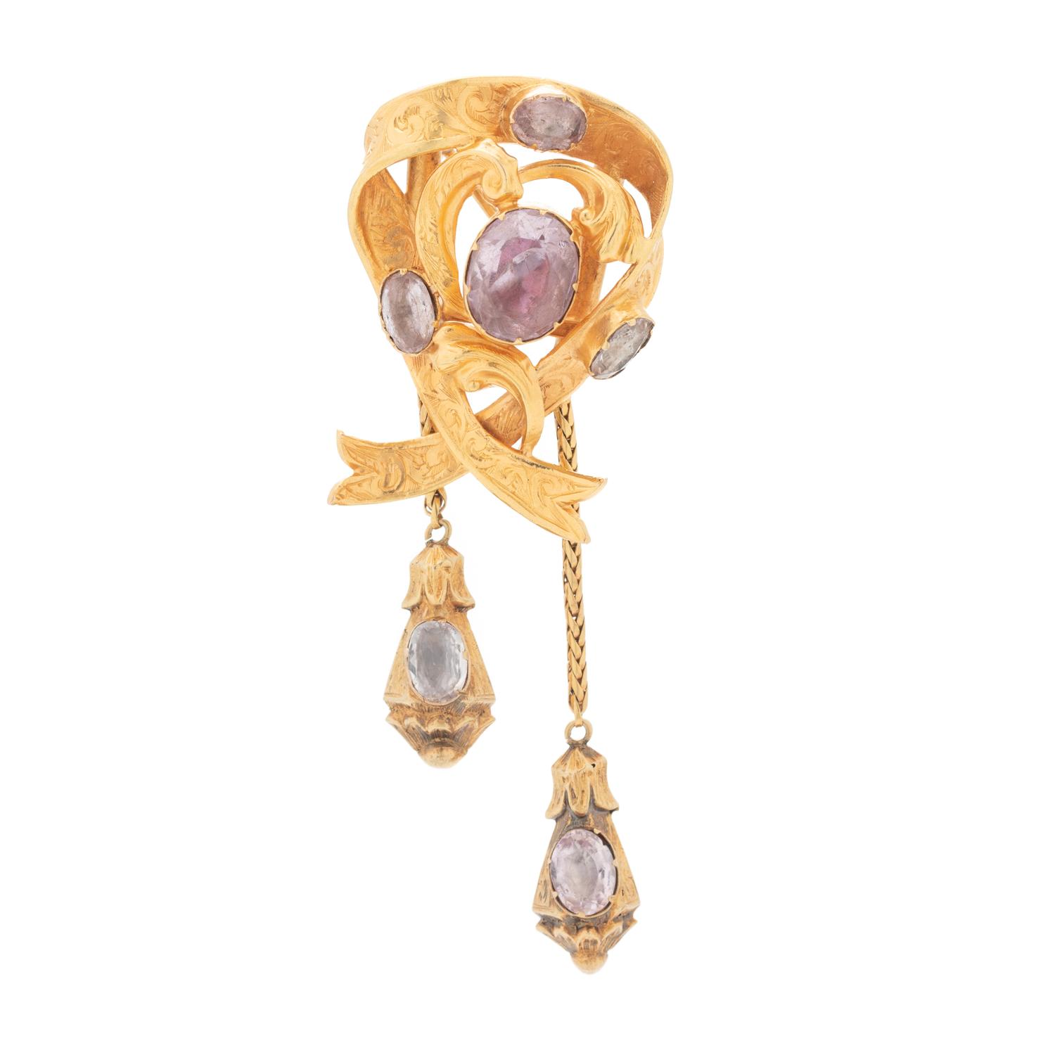 ANTIQUE, YELLOW GOLD AND PASTE BROOCH