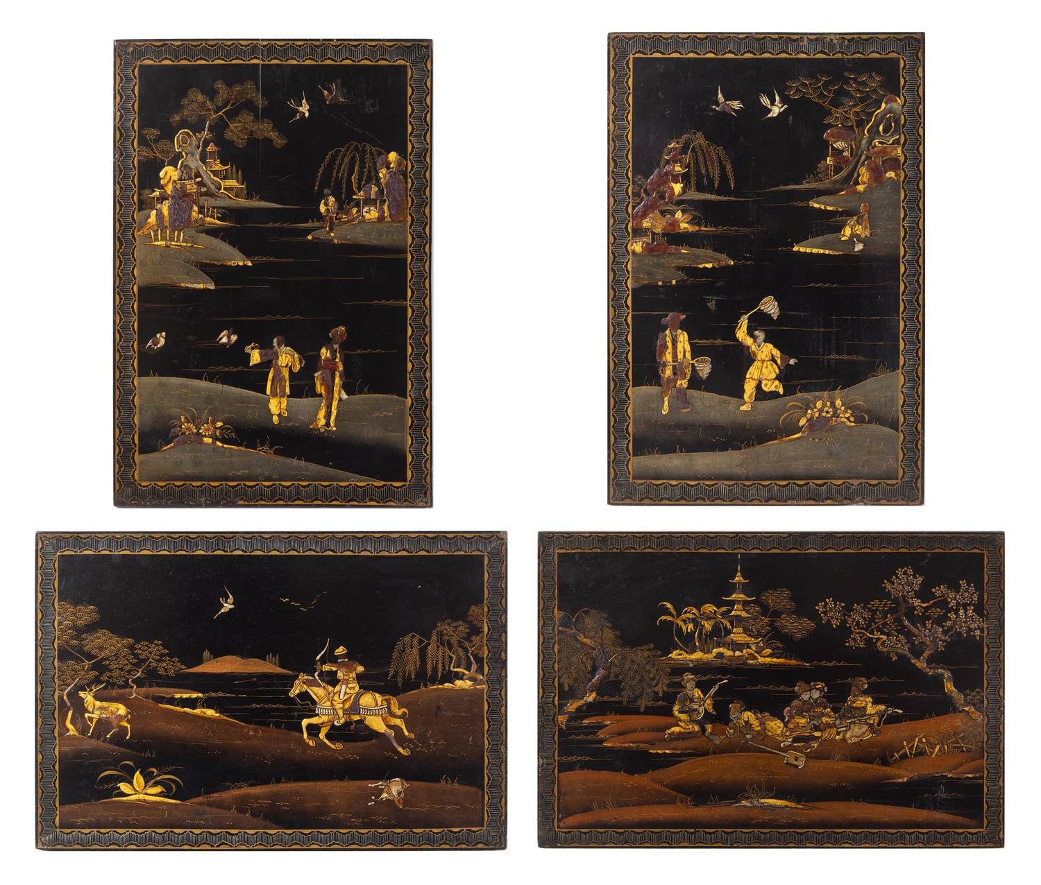 Four Chinese Lacquered Panels