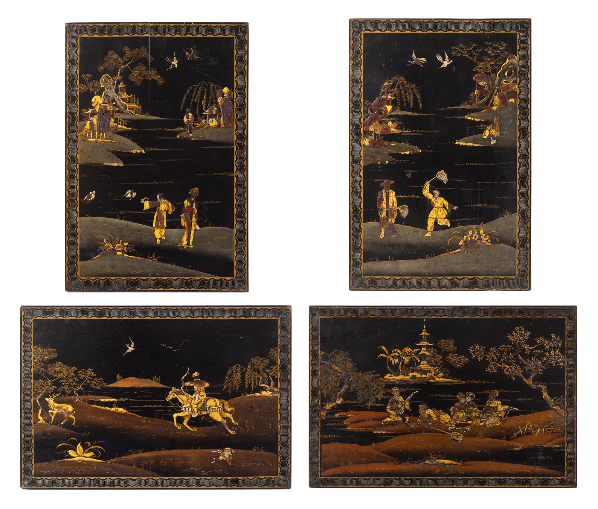 Four Chinese Lacquered Panels