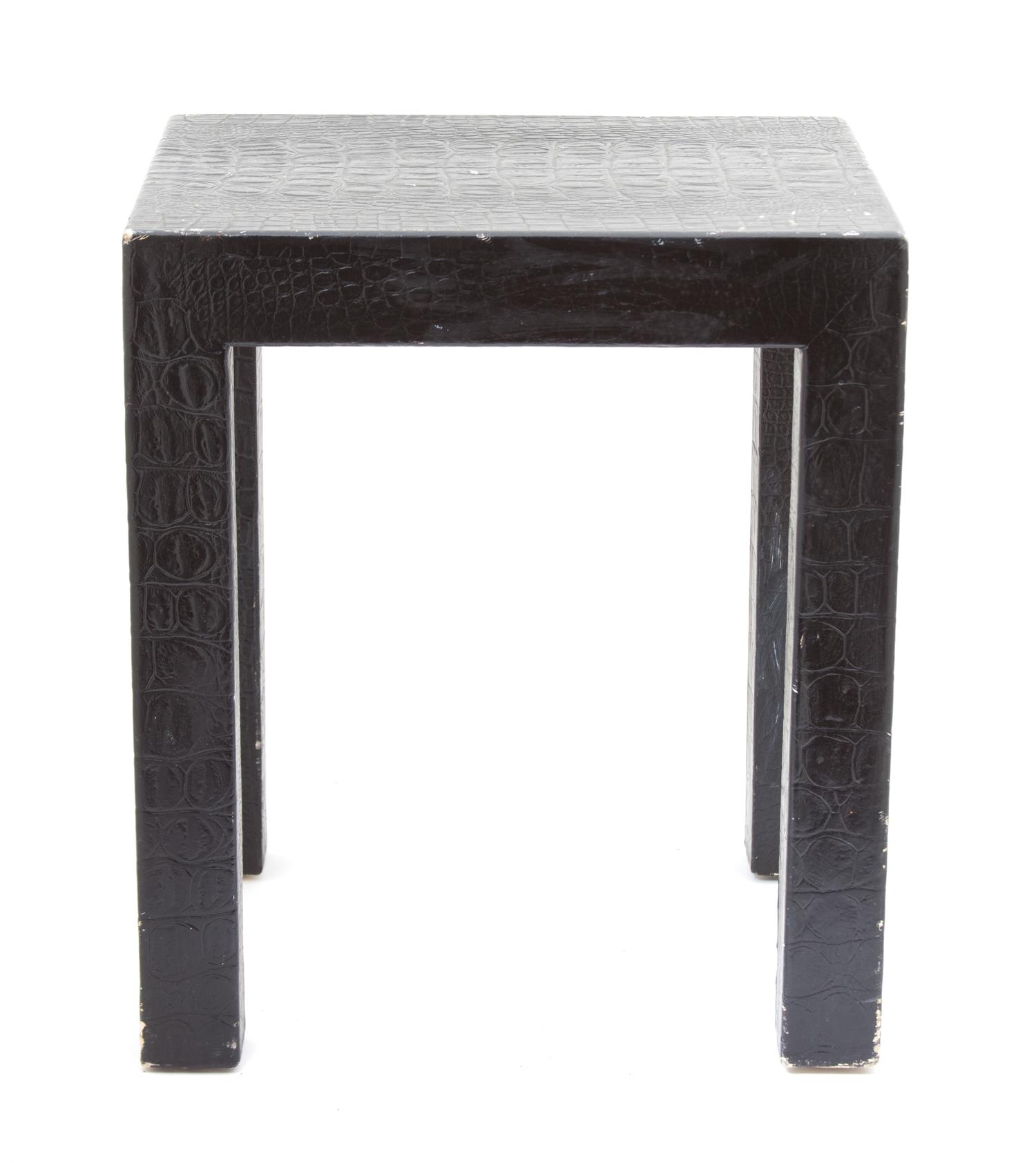 A Faux Alligator Wrapped Occasional Table Height 16 1/4 x width 14 x depth 12 inches. — MID-20TH CENTURY