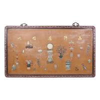 A Large Chinese Jade, Hardstone and Mother-of-Pearl Inlaid Hanging Screen, 19th/20th Century 晚清/民國 黃漆地螺鈿框嵌百寶博古圖大挂屏